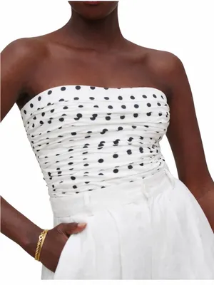 Reformation Polkadot Orion Ruched Strapless White Black Corset Top Size 6 thumbnail 1