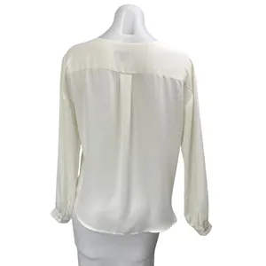 Ann Taylor Women's White Satin Long Sleeve Split V-Neck Shirt Blouse Top Size XS thumbnail 2