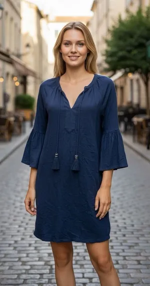 Lilly Pulitzer Del Lago Dress Women's Navy Blue Cotton‎ Blend Bell Sleeve Size S thumbnail 1