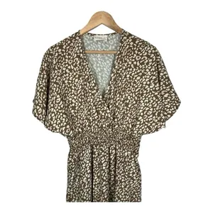 Dress Up‎ Animal Print Maxi Dress Womens Large Brown Pink Smocked Waist V-Neck thumbnail 3