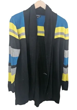 Notations Sweater Sz L Open Front Tunic Cardigan Shawl Collar Striped‎ thumbnail 1