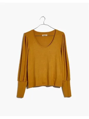 Madewell Puff-Sleeve Scoopneck Top in Mustard Yellow Prairie Preppy Coquette thumbnail 2
