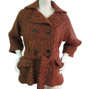 Hazel wool blend pea coat orange & black size S thumbnail 1