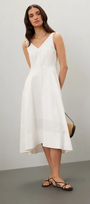 DUNST Women's White Flattering V-Neckline Skirt Flowy A-Line Maxi Dress Size XS thumbnail 1