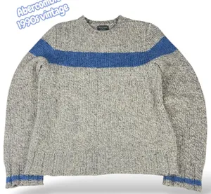 Vintage Abercrombie & Fitch Wool Blend Striped Sweater Oatmeal Blue 90s Medium thumbnail 1