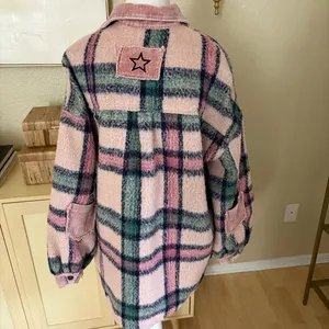 POL Pink Plaid Shacket Corduroy Elbow Patch Oversized‎ Fit Sz Small STYLE SMJ199 thumbnail 4