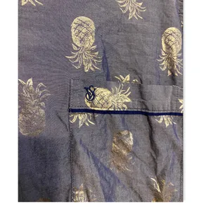 Victoria’s Secret Blue and Gold Pineapple Collared Button Down Pajama Top thumbnail 3
