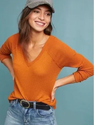 Anthropologie Maeve Pearson Waffle‎ Thermal Top Sz XS thumbnail 1