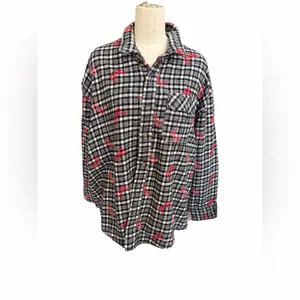 BDG Dani Black & White Plaid Button-Up Shacket‎ bows size medium thumbnail 3