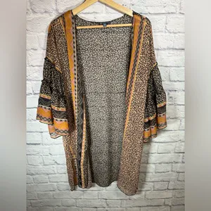 Democracy 3/4 sleeve double‎ ruffle stripe animal print kimono size small/medium thumbnail 2