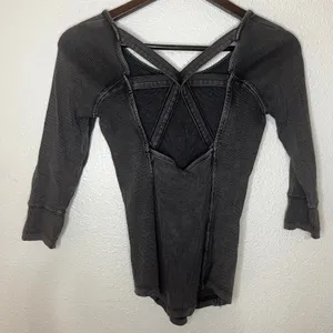 Free People FP Star Crossed Ribbed Knit Tee in distressed dark gray WOMENS XS thumbnail 4