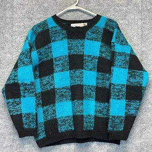 Vintage GAP Clothing Sweater Women's Medium‎ Blue Black Check Thick Knit Wool thumbnail 1
