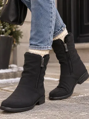 Toe Warmers Black Fleece Lined Front Zip Ankle Winter Boots Women's Size 8 thumbnail 1