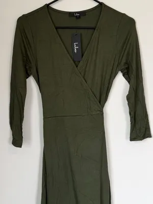 NWT Lulus Garden District Olive Green Wrap Maxi Dress - Size: Small thumbnail 5