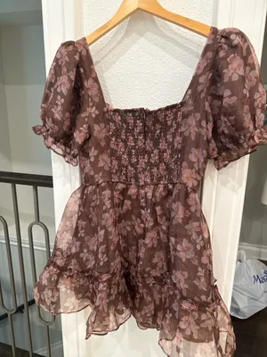 Storia Floral Chiffon Mini Dress Puff Sleeve Cottagecore Romantic NWT Medium thumbnail 6