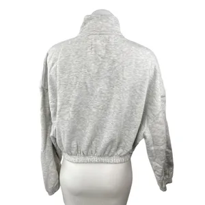 Lazy Sunday Women's Gray Fleece Half Zip Long Sleeve Crop Sweatshirt Top Size M thumbnail 4