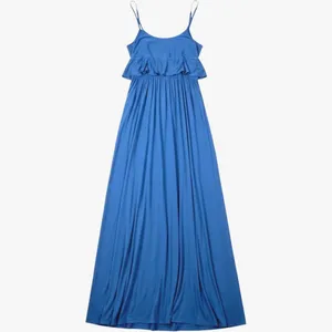 Moulinette Soeurs Anthropologie Blue Jersey Maxi Dress Tie Front Empire Waist M thumbnail 4