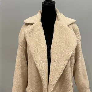 In The Style Cozy Cream Teddy Coat long open front with pockets thumbnail 2