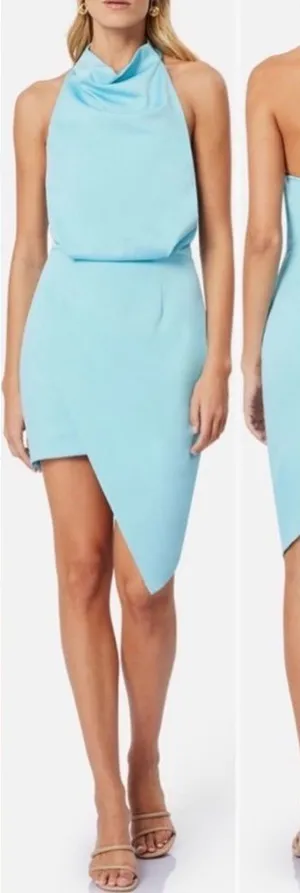 NEW Elliatt Camo Asymmetrical Halter Mini Dress in Aquamarine Sz M thumbnail 1