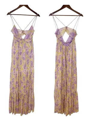 ASTR Minari Pleated Floral Maxi Dress Medium Purple Wedding Guest Garden Party thumbnail 2
