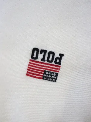 NWT Polo Ralph Lauren Logo Flag French Terry Cardigan in White Sweater S thumbnail 5