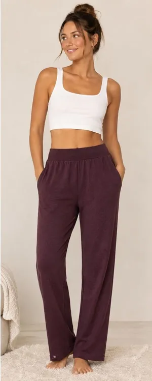 Barefoot Dreams Petite‎ Medium Plum Modal Cotton Fleece Lounge Pants BDWNV22008 thumbnail 1