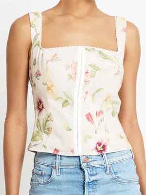 NWT Few Moda Halley Linen Corset Top size 4 palace garden floral kourt Tibi thumbnail 6