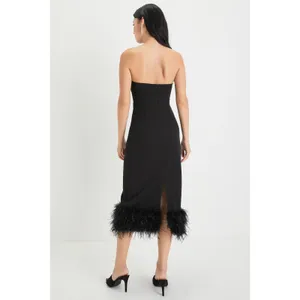 NWOT Lulu's Fancy Behavior Black Bustier Strapless Feather Midi Dress Size Small thumbnail 2