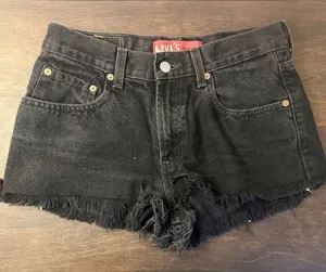 Levi's Black Distressed Frayed Hem Denim Shorts thumbnail 1