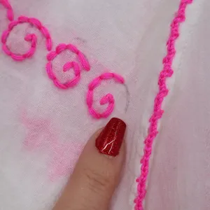 White Boho Embroidered Tassel Tie Neck Tunic Top Pink Birds thumbnail 4