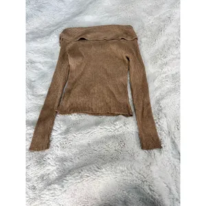 Anthropologie Brown Ribbed Crossover Wrap Neck Long Sleeve Top S Y2K thumbnail 2