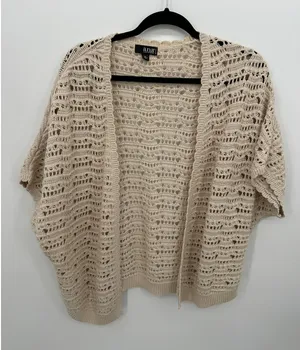 ANA Womens‎ Crochet Open Knit Cardigan PL Cream Short Sleeve Boho Festival thumbnail 1
