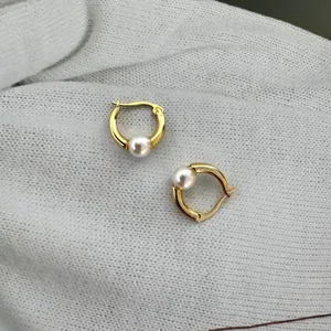 White Pearl Gold Hoop Earrings for Women,Pearl Earrings thumbnail 2