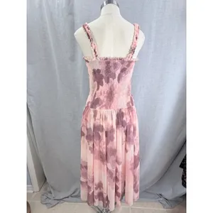 NWT Free People Tessa Smocked Assymetrical Ruched Midi Dress Pink‎ Floral M thumbnail 2
