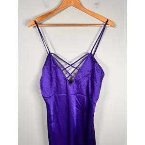 Frederick's of Hollywood Maxi‎ Slip Dress Womens Small Purple Satin sexy V-Neck thumbnail 2