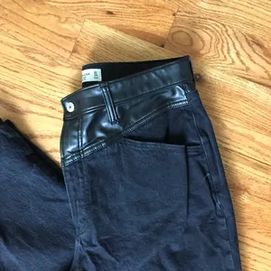 Abercrombie Relaxed Black Jeans with Faux Leather Detail thumbnail 4