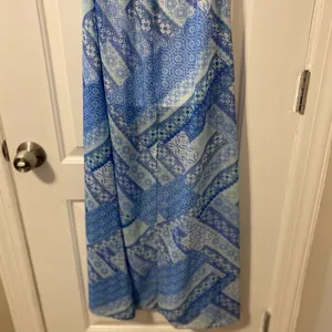 Iris Los Angeles Strapless Maxi Dress Womens Small Blue White Mosaic Lace Cutout thumbnail 7