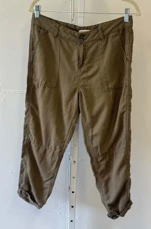 Calvin Klein Jeans Womens Brown Linen Blend Cropped Utility Cargo Pants Size Sm thumbnail 1