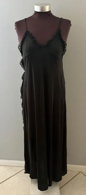 Vintage Miss Selfridge Sheer Slip Dress Black Lace Cut Out Side Nightgown thumbnail 1