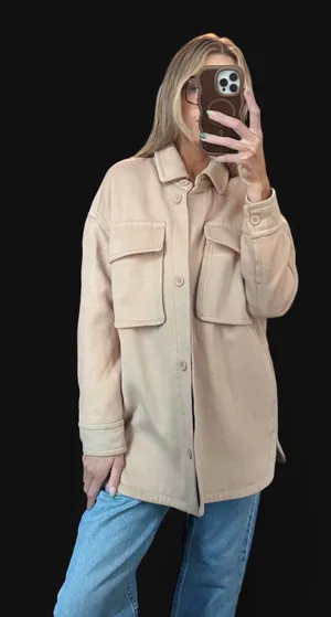Abercrombie and Fitch oversized tan jacket thumbnail 1