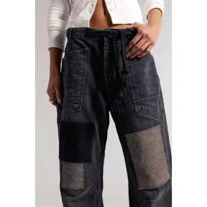 FREE PEOPLE Moxie Pull-On Barrel Jeans in Night Hawk Black Size 30 thumbnail 3