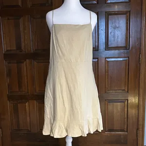Elodie Linen Blend Cami‎ Mini Dress Tan Beige Ruffle Hem Large NWT thumbnail 4