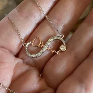 Stethoscope Infinity Sterling Silver Necklace Gold thumbnail 5