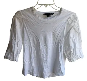 Veronica Beard Women's White Crew Neck Pima Cotton Puff‎ Sleeve Top Sz M thumbnail 1
