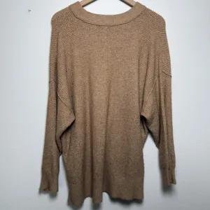 Aerie Women‎ Cozy Up Waffle Sweater Medium Tan Oversized Crewneck thumbnail 9