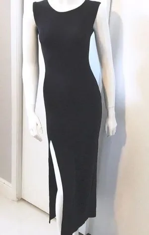 Black Long High Slit Fitted Low Back Dress thumbnail 1