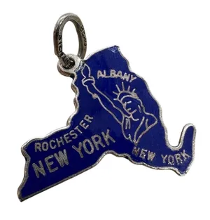 Beau‎ Sterling Silver Vintage New York State Blue Enamel Souvenir Charm 1.52g thumbnail 1