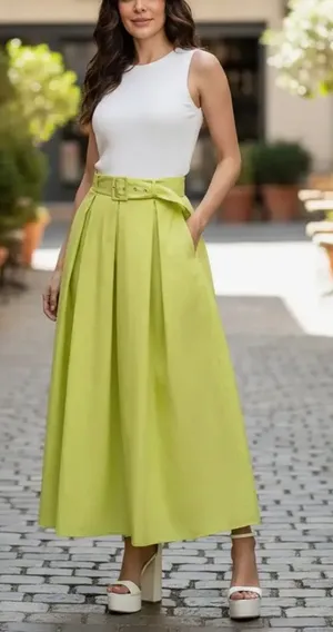 High waist pleated midi skirt with belt size M thumbnail 1