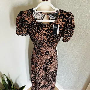 AFRM Jamie Print Open Back Short Sleeve Dress, Brown/Black Animal, Small, NWT‎ thumbnail 6