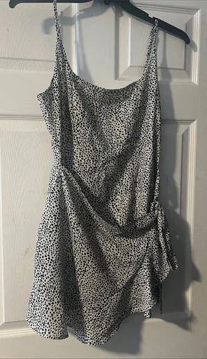 Black and White Spotted Cowl Mini Dress thumbnail 1
